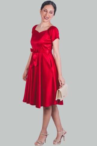 Vestido midi en A rojo satinado Josefa