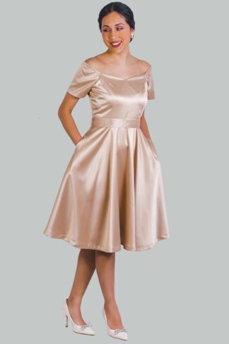 Vestido midi en A beige satinado Josefa