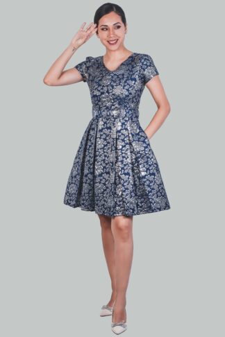 Vestido azul flores plateado Brigitte Gala